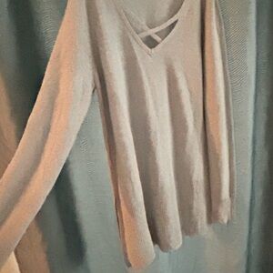 Women's V-Neck Sweater with Crisscross Detail - Cream